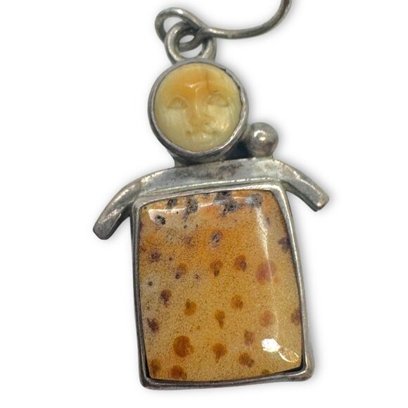 Vintage Sterling Silver Petrified Palm Goddess Dangle Earrings Pierced - Picture 7 of 7